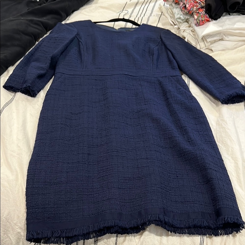 J. Crew Textured Navy Long Sleeve Dress